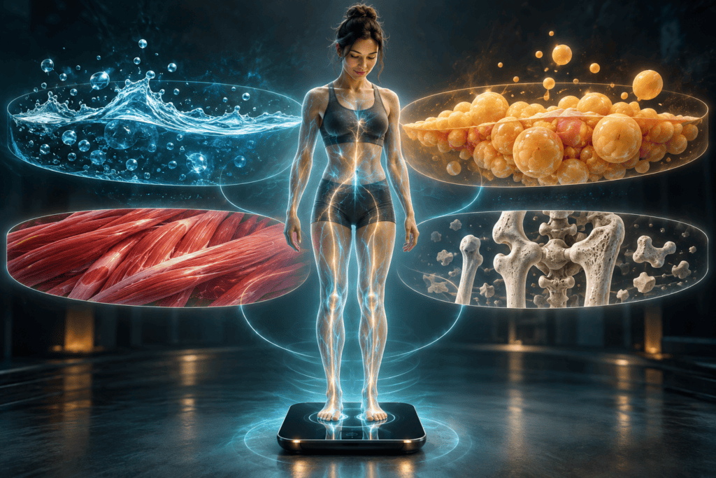 Bioelectrical impedance smart scale estimating body fat, muscle, water, and bone